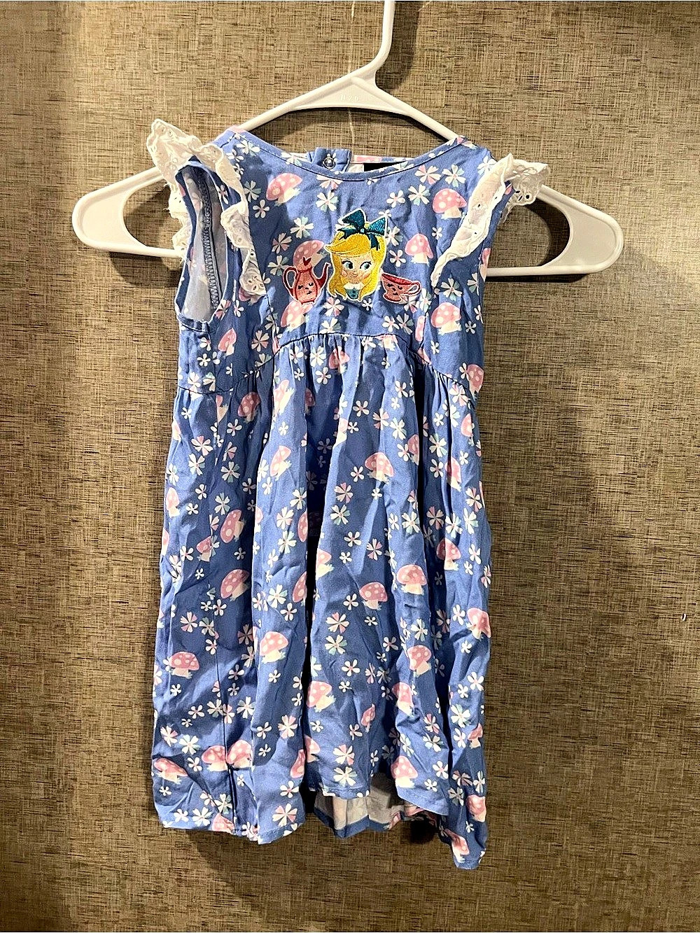 Disney Alice's Wonderland Bakery Mushroom Allover Print Ruffle Toddler Dress 3T